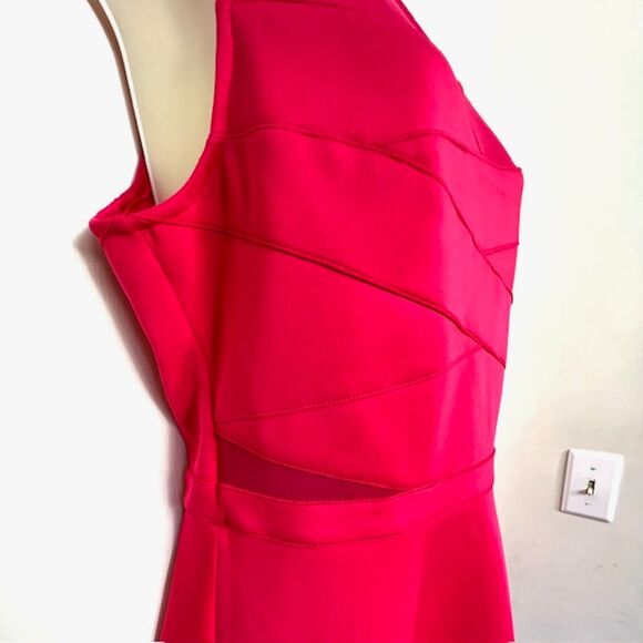 NWT GUESS "RITA" ROSE RED SKATER DRESS MESH CUTOUTS SIZE 10 - Picture 6 of 12